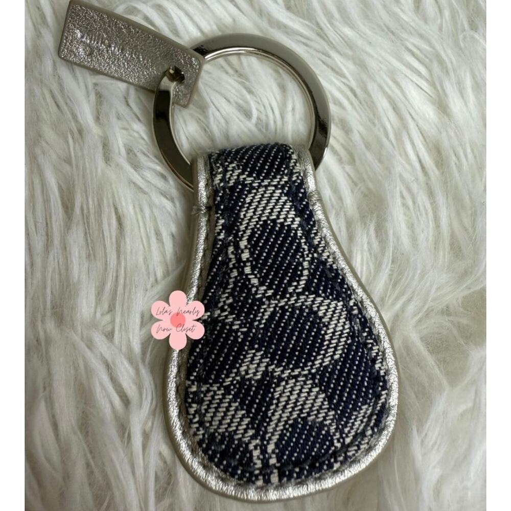 Vintage COACH y2k SIGNATURE TEAR DROP KEY RING Denim Charm - Picture 2 of 4